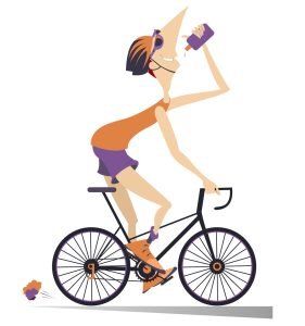 Cyclist rides a bike and drinks water isolated illustration