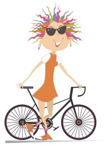 Cartoon cycling young woman illustration